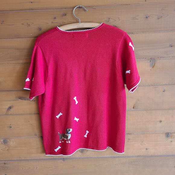 Vintage Dog Sweater Top Button Cardigan Short Sleeve Bones Shepherd Collie Large - Picture 3 of 4